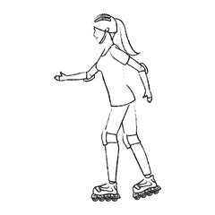 woman on roller skates cartoon icon over white background. vector illustration