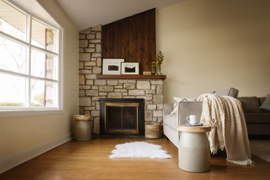 Fireplace in living room at home