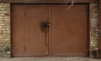 old metal warehouse door, hangar, high resolution photo