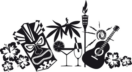 Banner for luau party with Hawaiian theme objects, EPS 8 vector silhouette, no white objects 