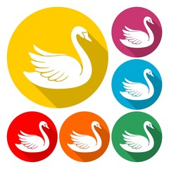 Swan Icon Flat Graphic Design - Illustration with long shadow