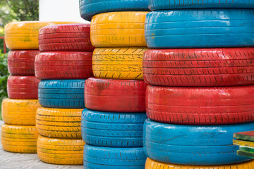 Colorful painted car tires