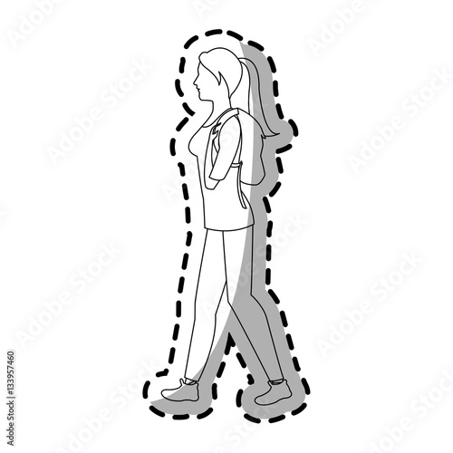 "woman walking cartoon icon over white background. vector illustration