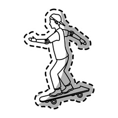 man riding skateboard cartoon icon over white background. vector illustration