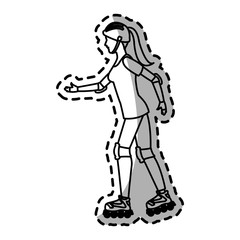 woman on the roller skates cartoon icon over white background. vector illustration