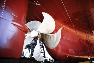 Close up of propeller on container ship