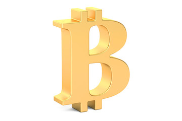 Golden bitcoin symbol, 3D rendering