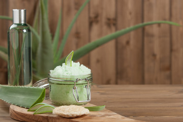 Handmade Aloe Scrub. Aloe Vera Leaf. Spa Room.