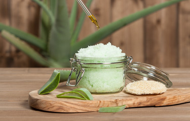 Handmade Aloe Scrub. Aloe Vera Leaf. Spa Room.