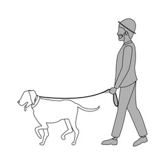 man walking with a dog cartoon icon over white background. vector illustration
