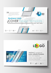 Business card templates. Cover design template, easy editable blank, flat layout. Abstract triangles, blue and gray triangular background, modern colorful polygonal vector.