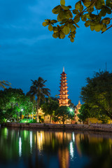 Tran Quoc the oldest temple in Hanoi at twilight