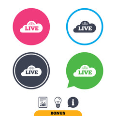 Live sign icon. On air stream symbol.