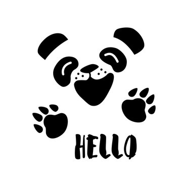 Panda says Hello. Vector background with cartoon bear.