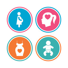 Maternity icons. Baby infant, pregnancy, dress.