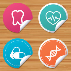 Medical icons. Pills, tooth, DNA and Cardiogram.