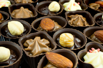 chocolate candy with nuts closeup
