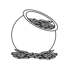 saint patrick day pot full coins treasure outline vector illustration eps 10