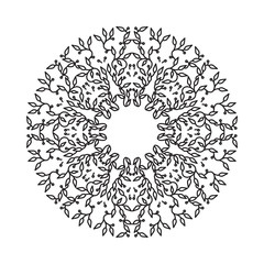 Abstract black color frame design, isolated template, white background. Circle made emblem with leaves. Spa concept monogram in linear style. Vector decoration for fashion, cosmetics, beauty industry