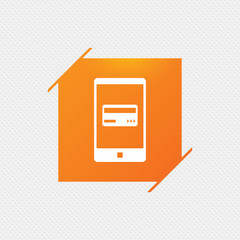 Mobile payments icon. Smartphone with card.