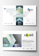 Business card templates. Easy editable layout, abstract flat design template, vector illustration. Chemistry pattern, hexagonal molecule structure. Medicine, science, technology concept