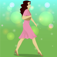 Girl walks on abstract background