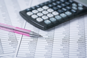 Calculator and statistics with a red pen