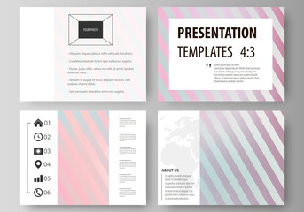 Set of business templates for presentation slides. Easy editable abstract vector layouts in flat style. Sweet pink and blue decoration, pretty romantic design, cute candy background.