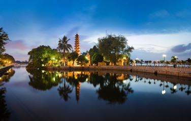 Panorama view of Tran Quoc pagoda, the oldest temple in Hanoi, Vietnam