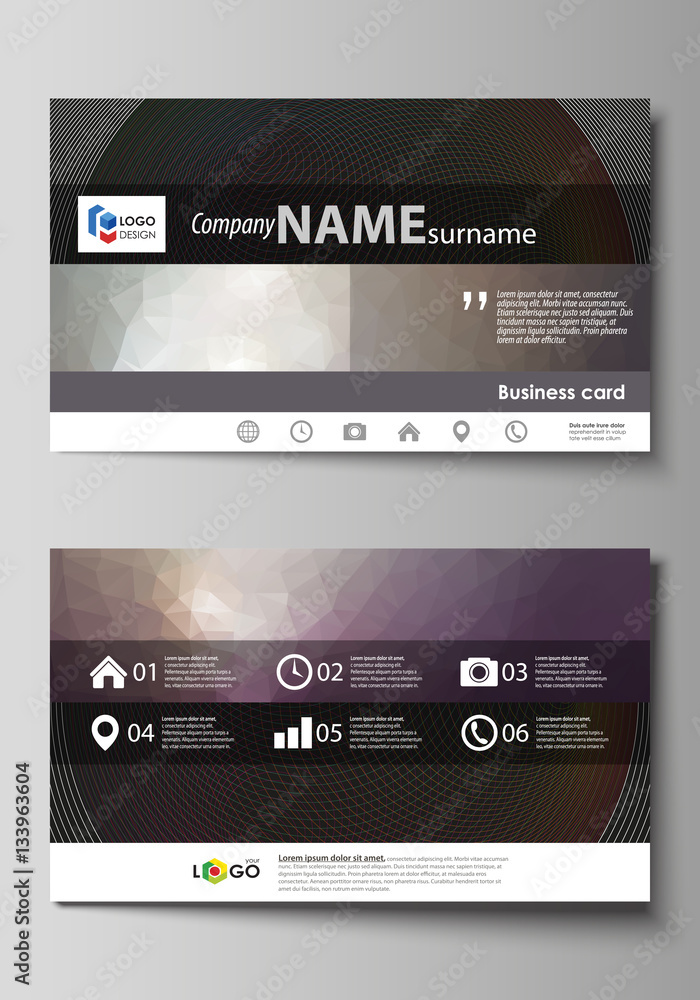 Poster business card templates. easy editable layout, vector design template. dark color triangles and colo