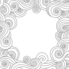 Abstract hand drawn frame, border with outline sea wave background isolated on white.