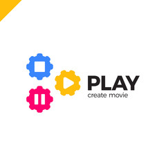 Play icon with video gear logo - made movie company