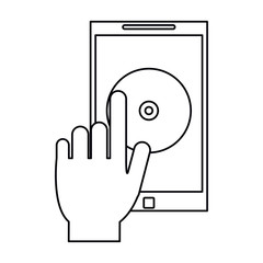 hand hold smartphone music application technology outline vector illustration eps 10