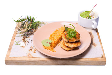 Tasty restaurant food on a white background. Fresh food prepared by chefs