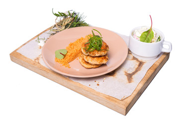 Tasty restaurant food on a white background. Fresh food prepared by chefs
