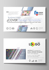 Business card templates. Easy editable layout, abstract vector design template. Bright color background in minimalist style made from colorful circles.