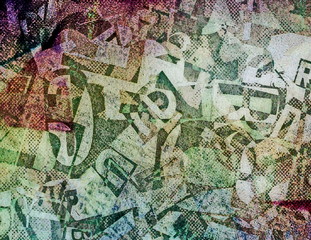 grunge collage of letters background and texture 