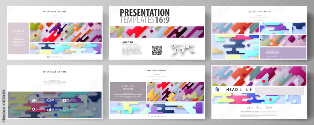 Aufkleber business templates in hd format for presentation slides. abstract vector design layouts. bright colo