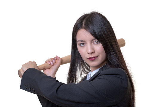 Business Woman Holding A Baseball Bat