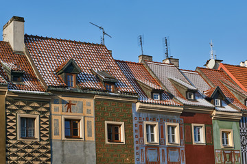 facades and roofs of the houses on the Old Market Square in Poznan.