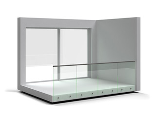 Aluminum frameless glass balustrade isolated. 3d rendering