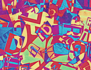 grunge collage of letters background and texture