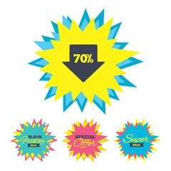 70 percent sale arrow tag sign icon.