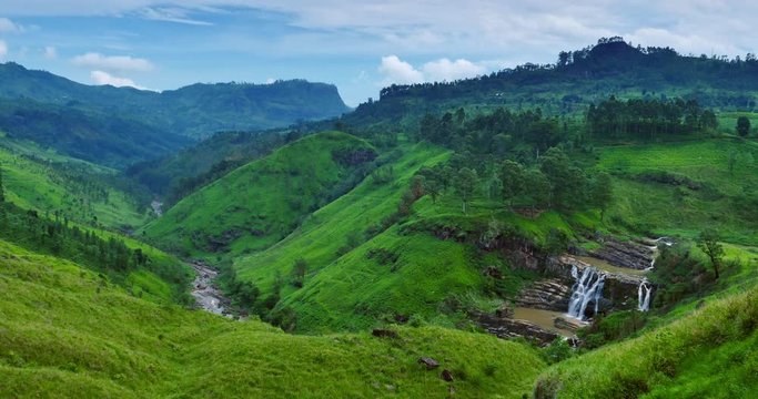 St. Clairs falls, beautiful green tea fields and amazing mountains in Sri Lanka