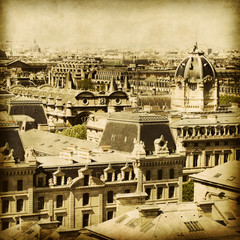 Plakat View of Paris. Grunge and retro style.