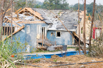 Tornado Damaged Wood Frame House