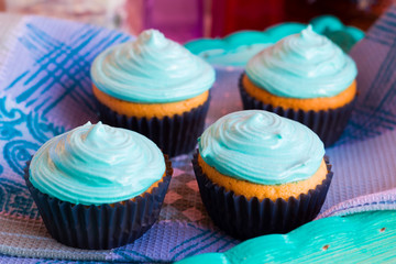 Homemade cupcakes with mint cream