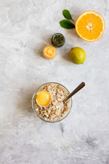 organic citrus scrub homemade on gray background top view
