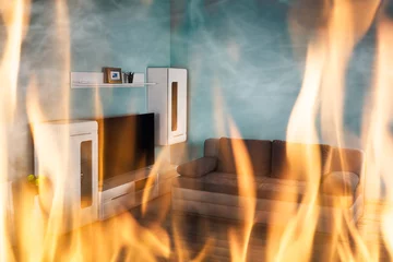 Abwaschbare Fototapete Flamme Feuer brennt im Haus