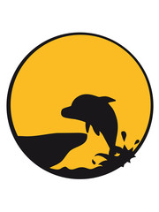 Moon night cliff round silhouette drop jump water ocean logo outline cute cute comic cartoon baby child small delfin © Style-o-Mat-Design